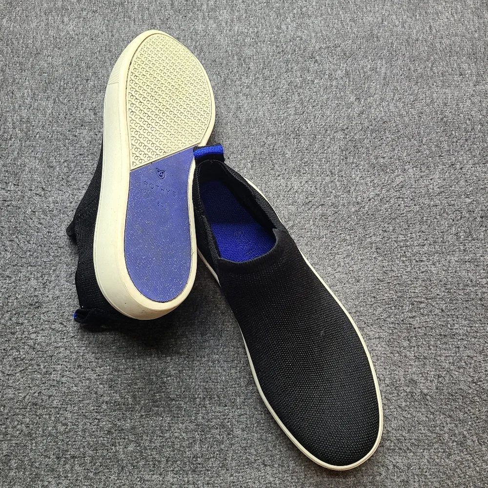 Rothy’s Slip On Sneakers Womens 8.5 Black Knit Blue Insole Casual Shoes